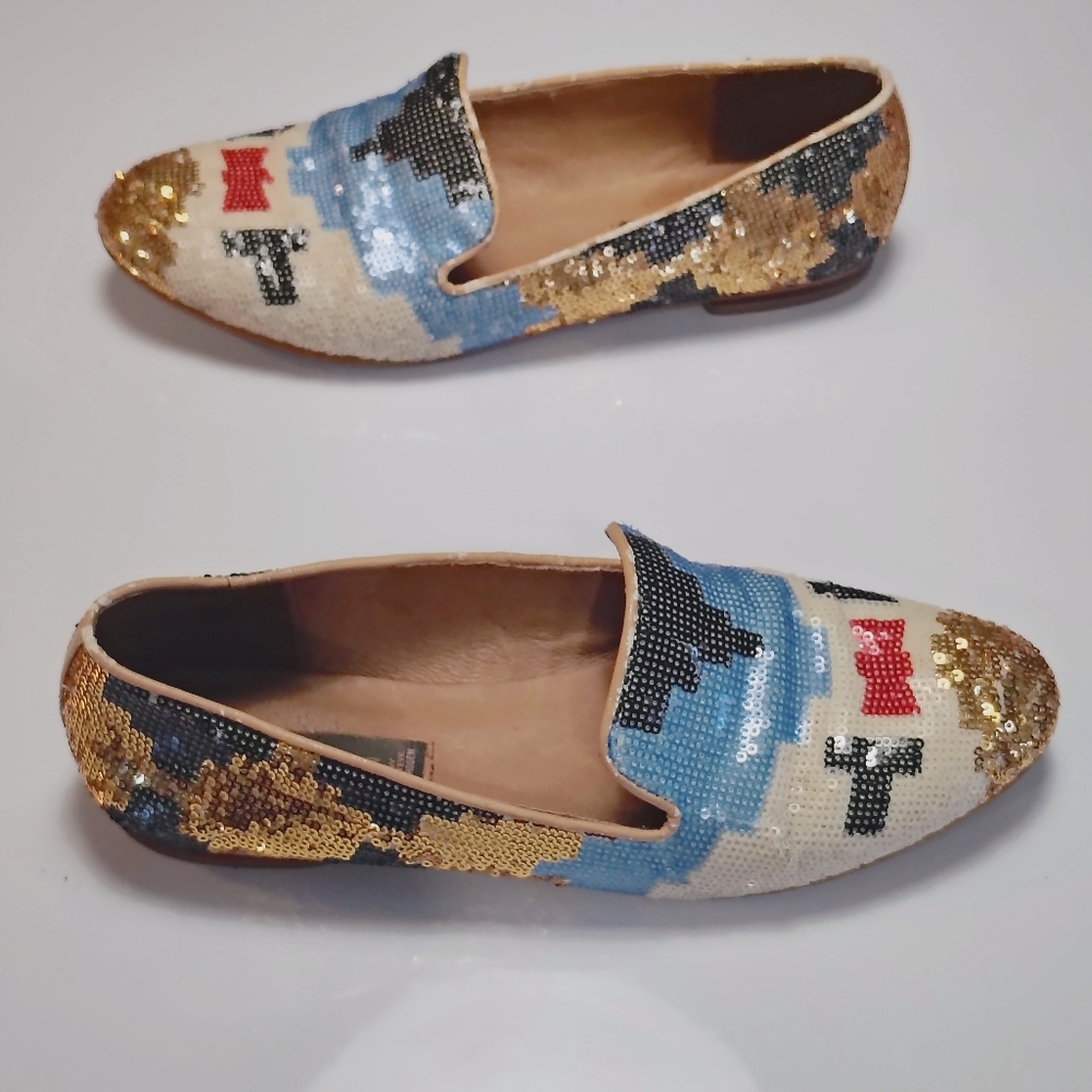 Steve Madden Sequin Loafers in Gold, Blue, Black & Cream Size